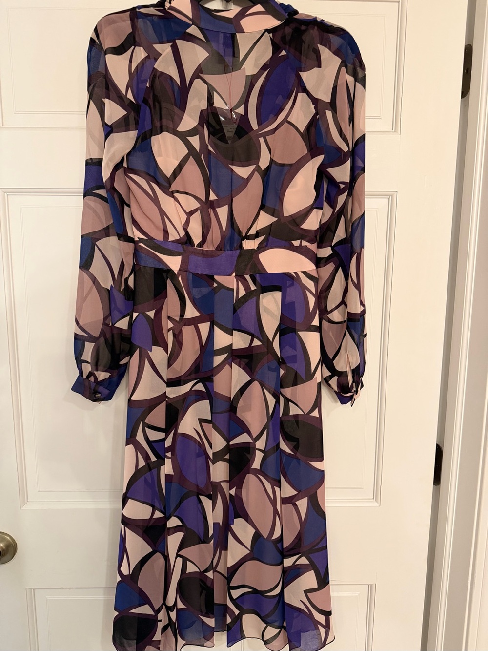 Anne Klein Purple and Beige Geometric Long Sleeve Midi Dress - Picture 5 of 6